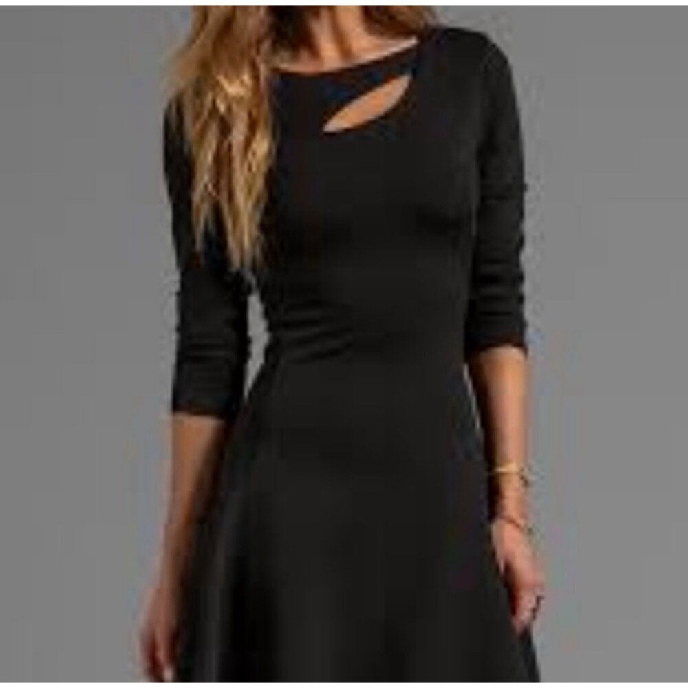 Halston Heritage Dress Size 8 Black Fit Flare Cutout Neck Stretch Lined Women’s